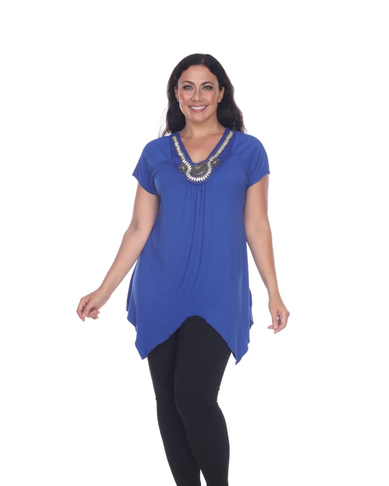 Front of a model wearing a size 2X Fenella Tunic Top in Royal Blue by White Mark. | dia_product_style_image_id:257241